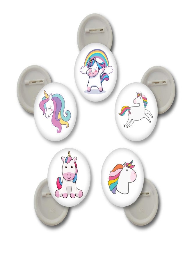 دي2سي دبابيس D2C مقاس 58 مم بتصميم يونيكورن، عبوة من 5 قطع، بلمسة نهائية لامعة، تصميم كرتوني لطيف للأطفال، أزرار دبوسية للحقائب والسترات والقمصان (D2C404) - Image 1